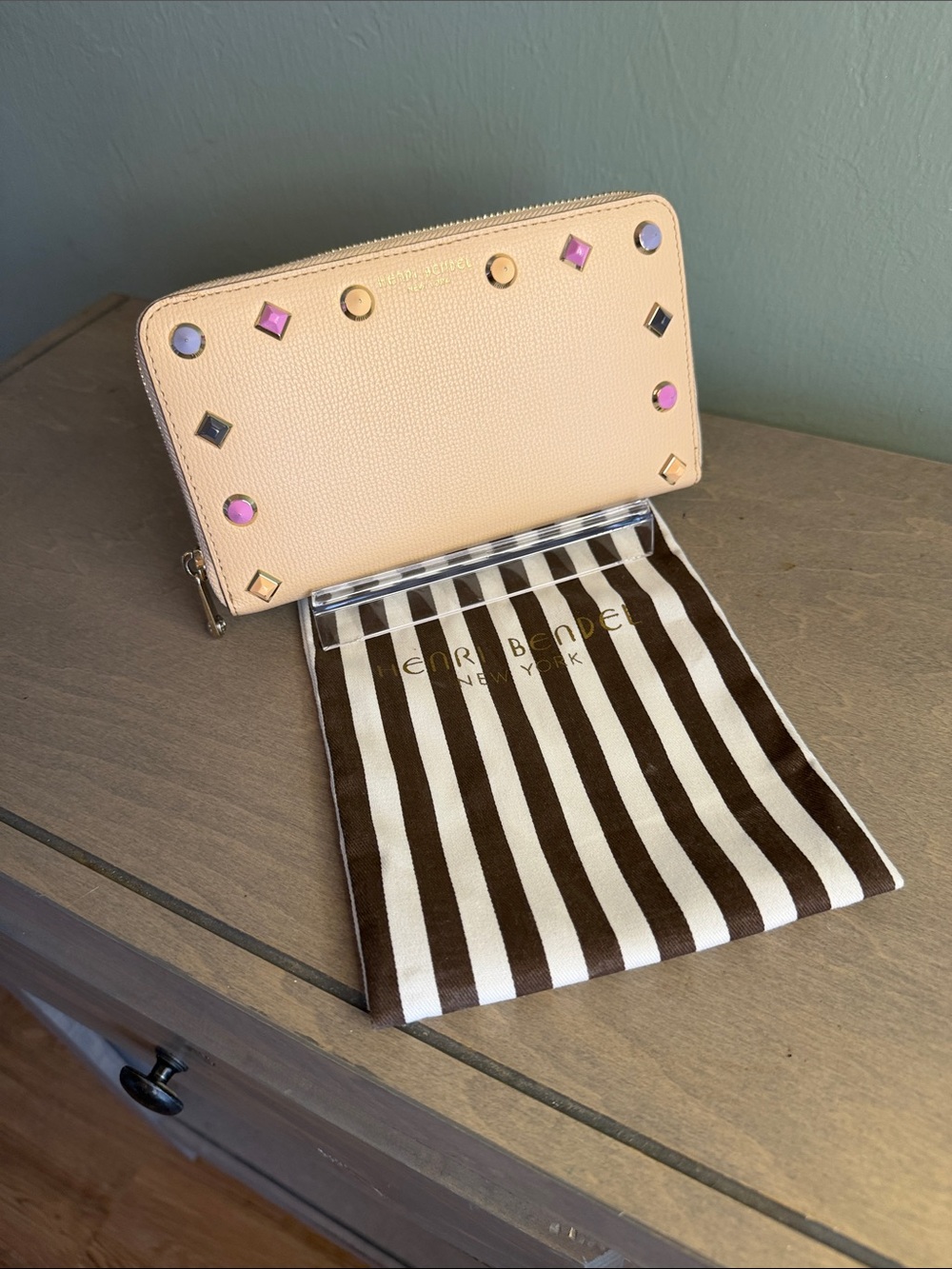 Henri Bendel Blush Jeweled Full Zip Wallet